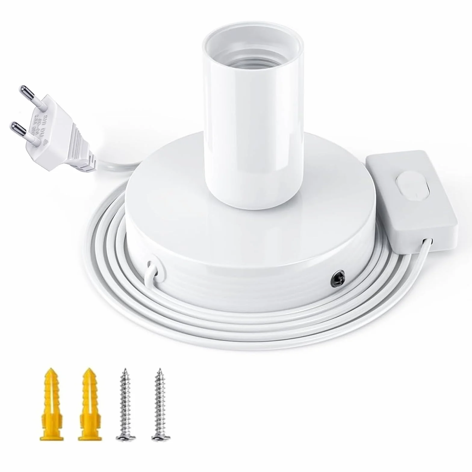 Oprawa lampy E27 z przełącznikiem biała przewód 1,8 m pierścień śrubowy DIY zawieszenie