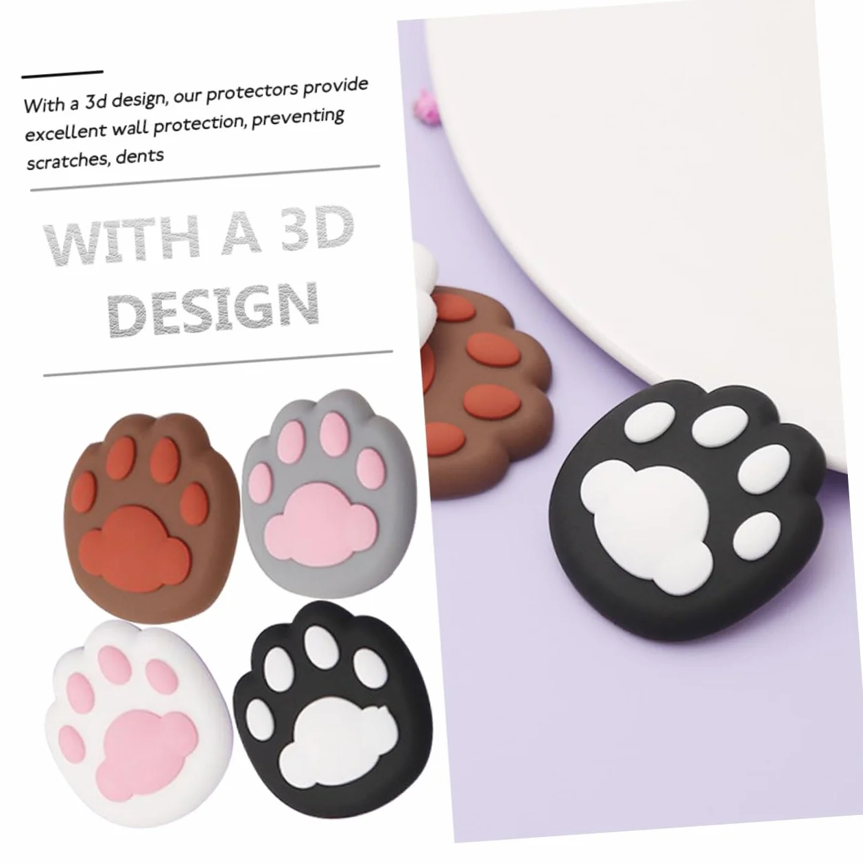WOONEKY 4kawałki Ochraniacz Do Drzwi Silikonowy Paw Shape Stoper Ścianę Ochrona Gałek Drzwi Cichych Naklejek