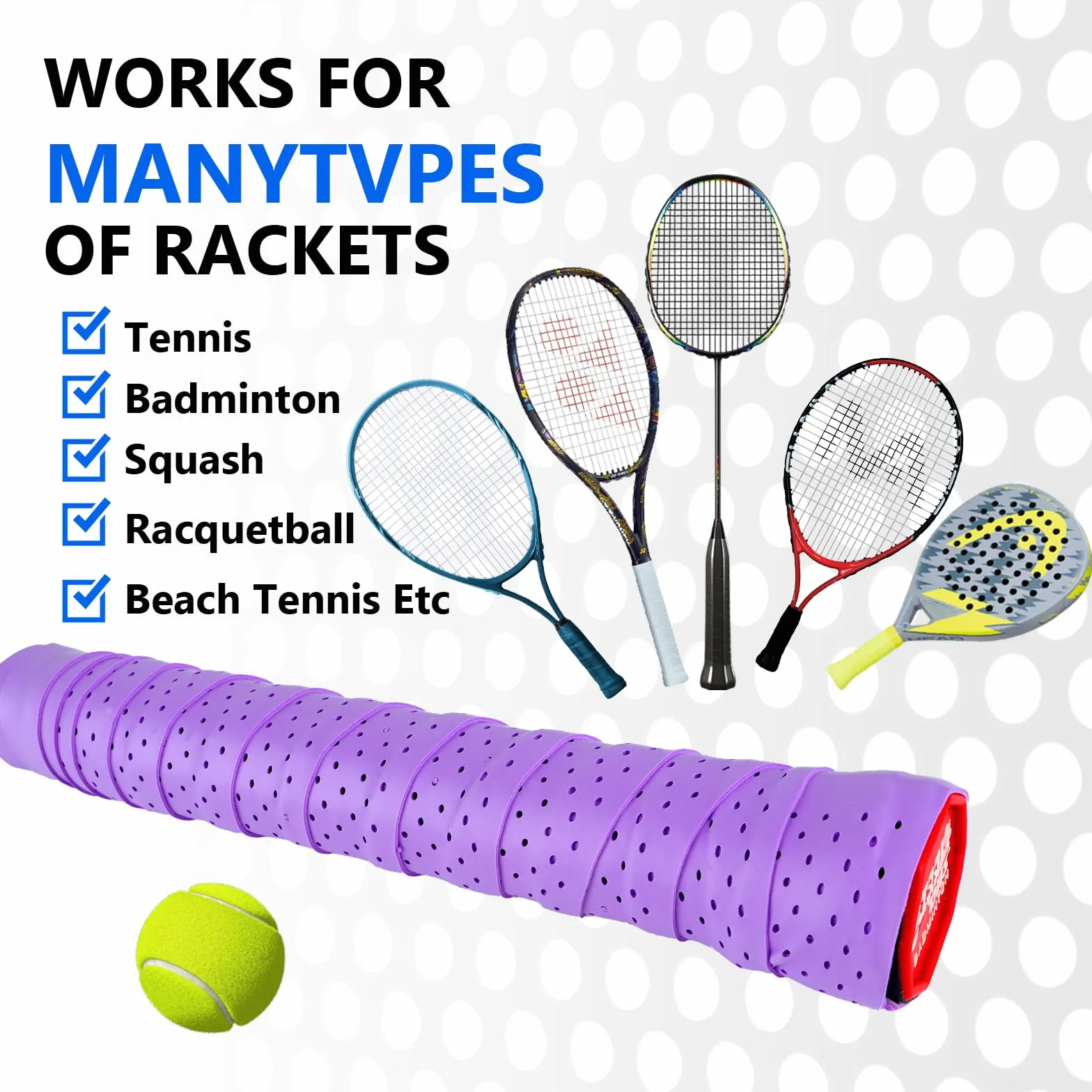 Ymapinc Profesjonalna taśma do chwytania, antypoślizgowa, perforowana, chłonna, do tenisa Pickleball, overgrip badminton, oddychająca, szybkoschnąca, 6 szt