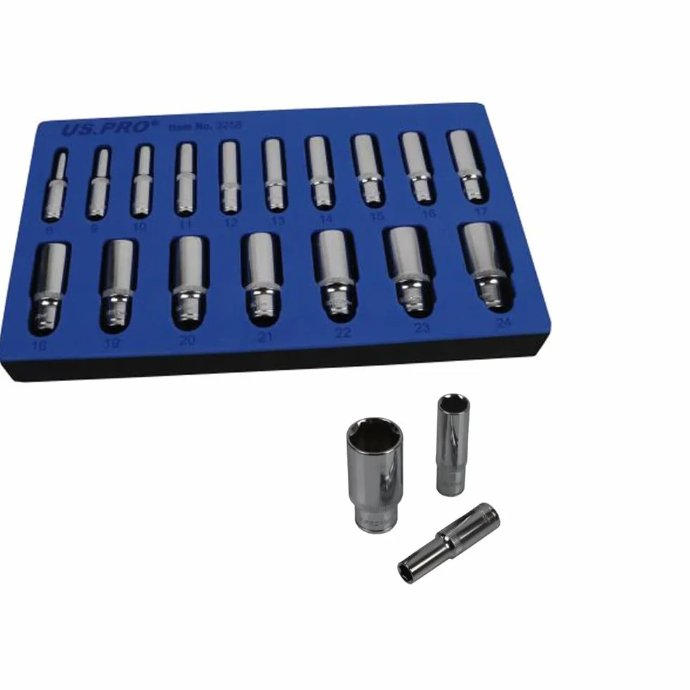 US PRO 17 szt. 3/8 Dr zestaw głębokich gniazd metrycznych 6-punktowych 8-24 mm