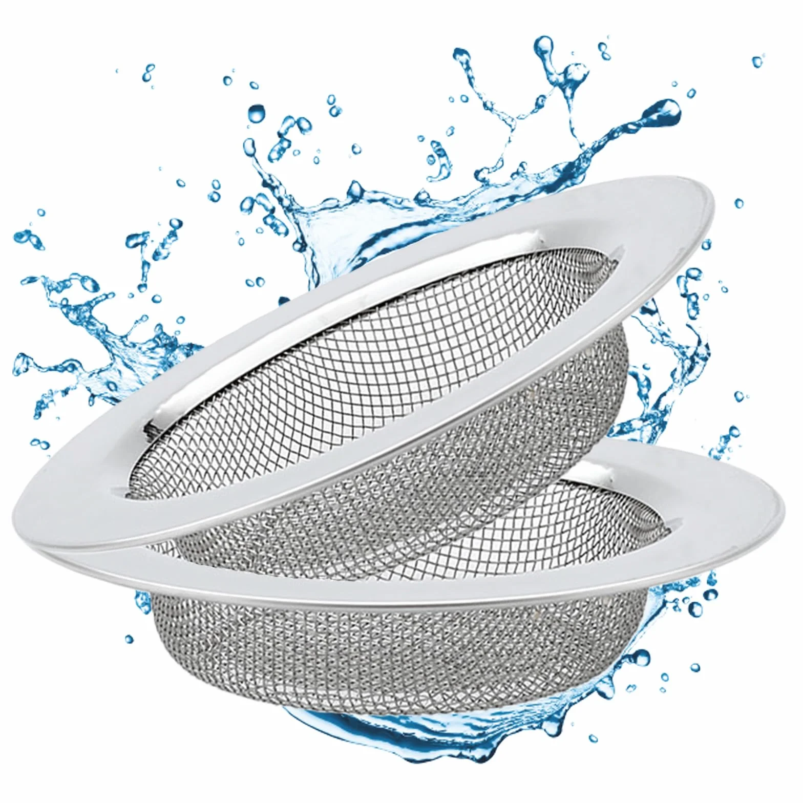 Stainless Steel Bathroom Shower Hair Filter Drain Cover Sink Plug Strainer Pack of 2
