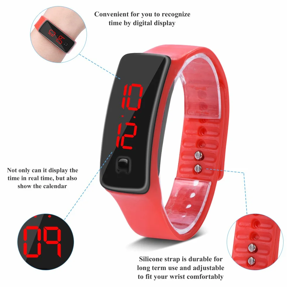 Ejoyous Inteligentny zegarek, elektroniczny wyświetlacz LED, sportowy zegarek cyfrowy z silikonowym paskiem, dla mężczyzn i kobiet, smartwatch z 12-godzinną tarczą do biegania na zewnątrz i wewnątrz