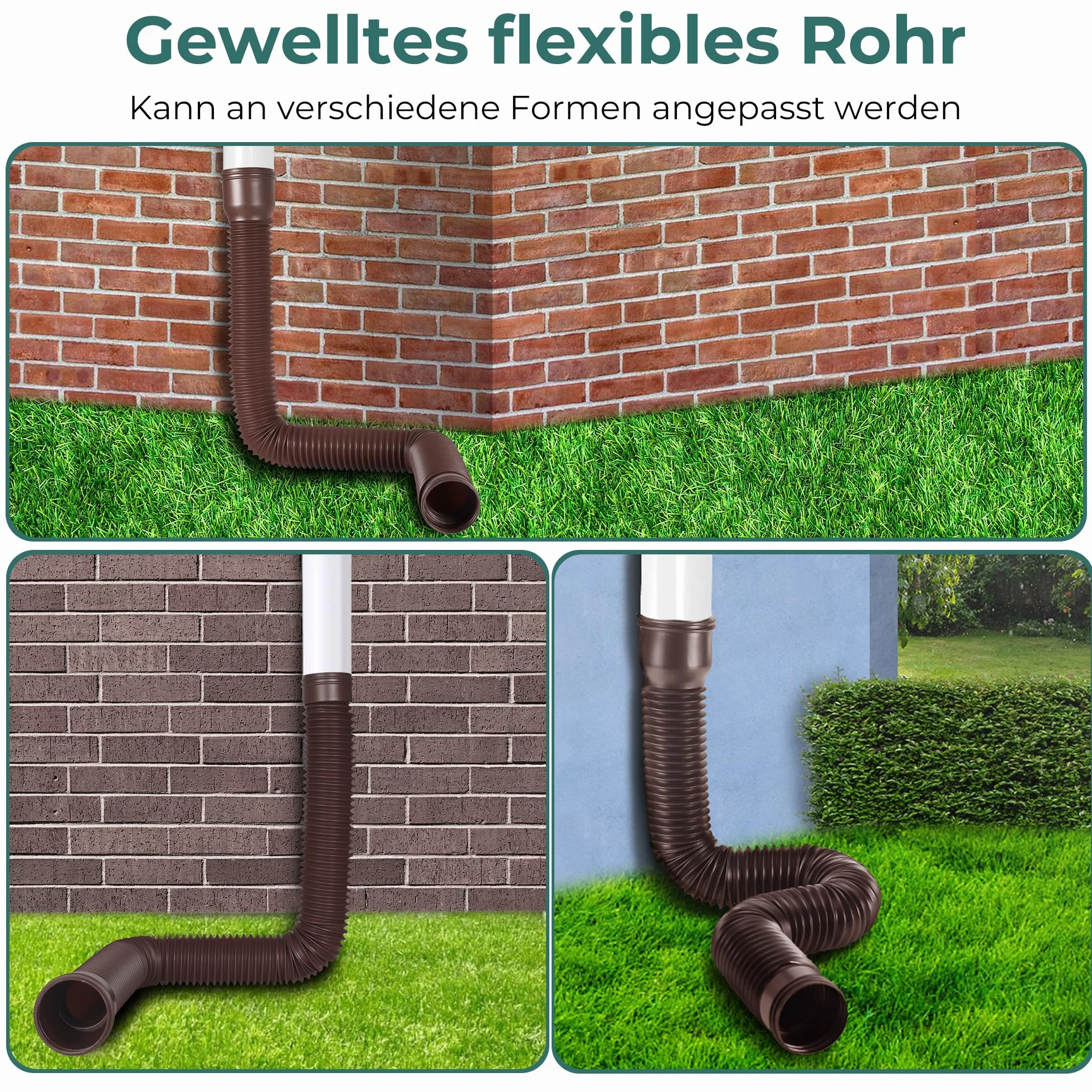 Rynna dachowa elastyczna rura spustowa 80/100 mm przedłużenie 47-150 cm brązowa 2 sztuki
