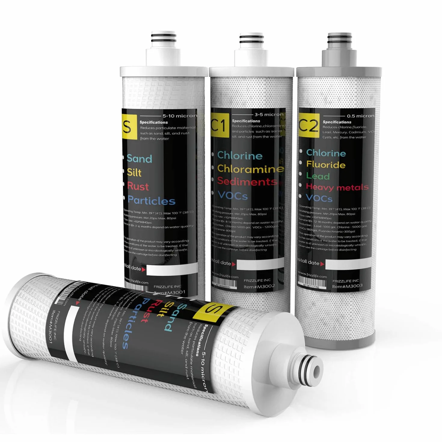 Frizzlife M3005 zestaw wymiennych wkładów filtrujących 4 sztuki do SK99 SP99 system filtrów wody pod zlewem