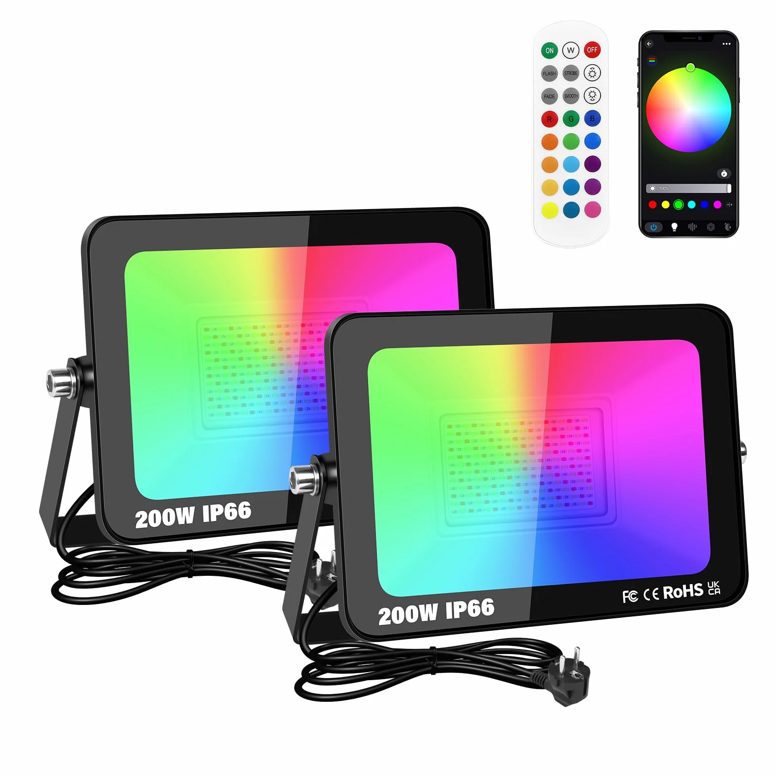 RIGIDON Zewnętrzny reflektor LED RGB 200 W 20000 LM IP66