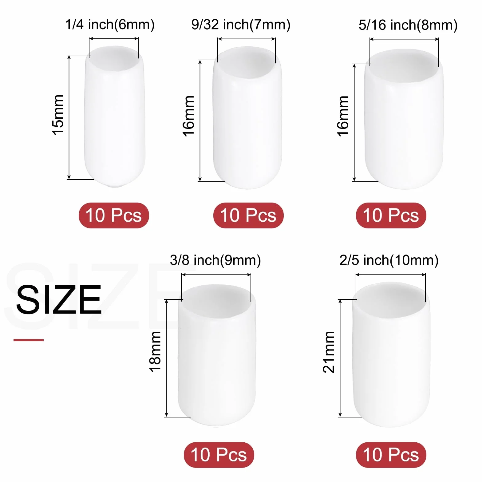 QUARKZMAN 50 szt. okrągłych zatyczek gumowych 6 mm 7mm 8mm 9mm 10 mm białe śruby z gwintem