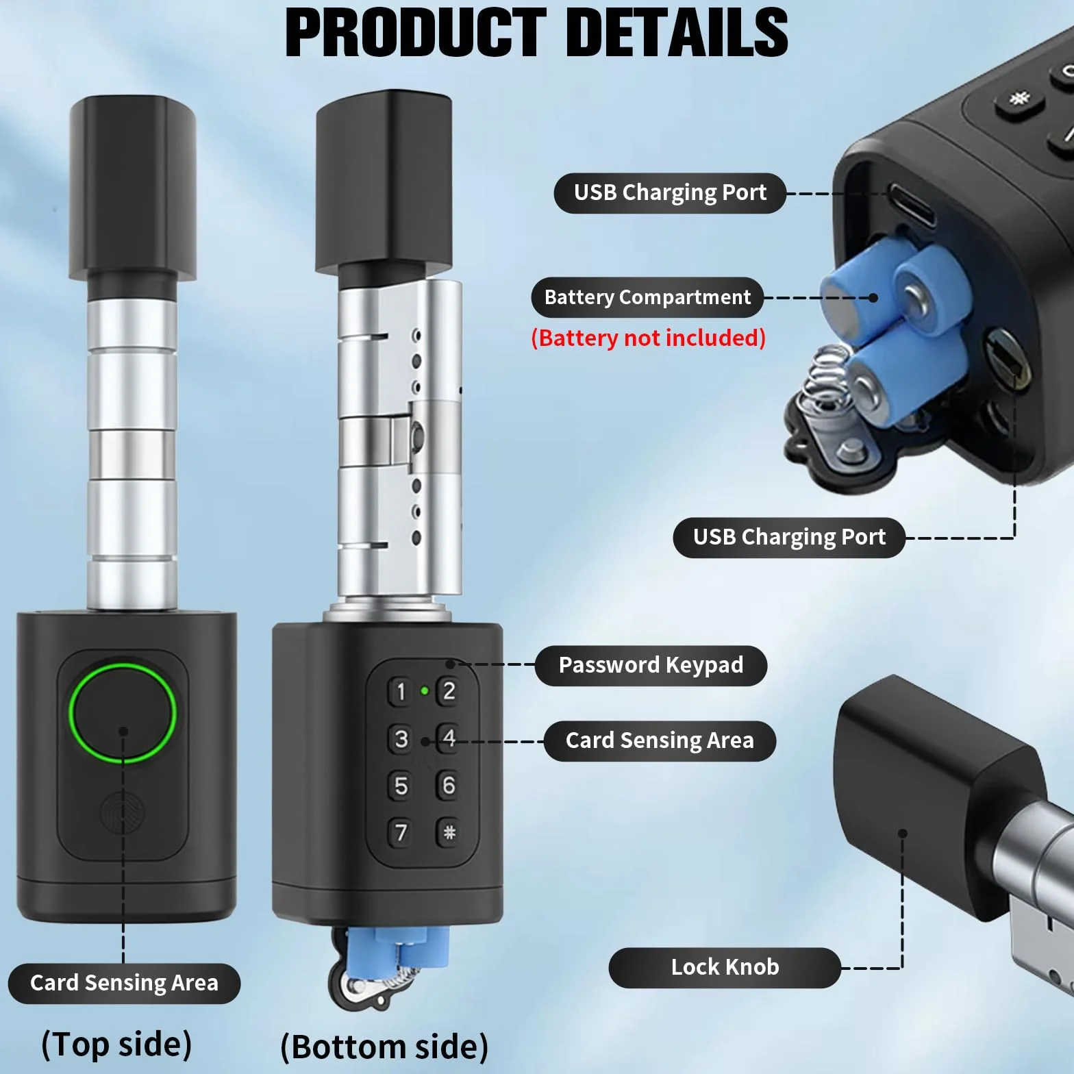 Smart Lock z odciskiem palca elektroniczny zamek do drzwi wejściowych regulowany cylinder 60-90 mm RFID Bluetooth
