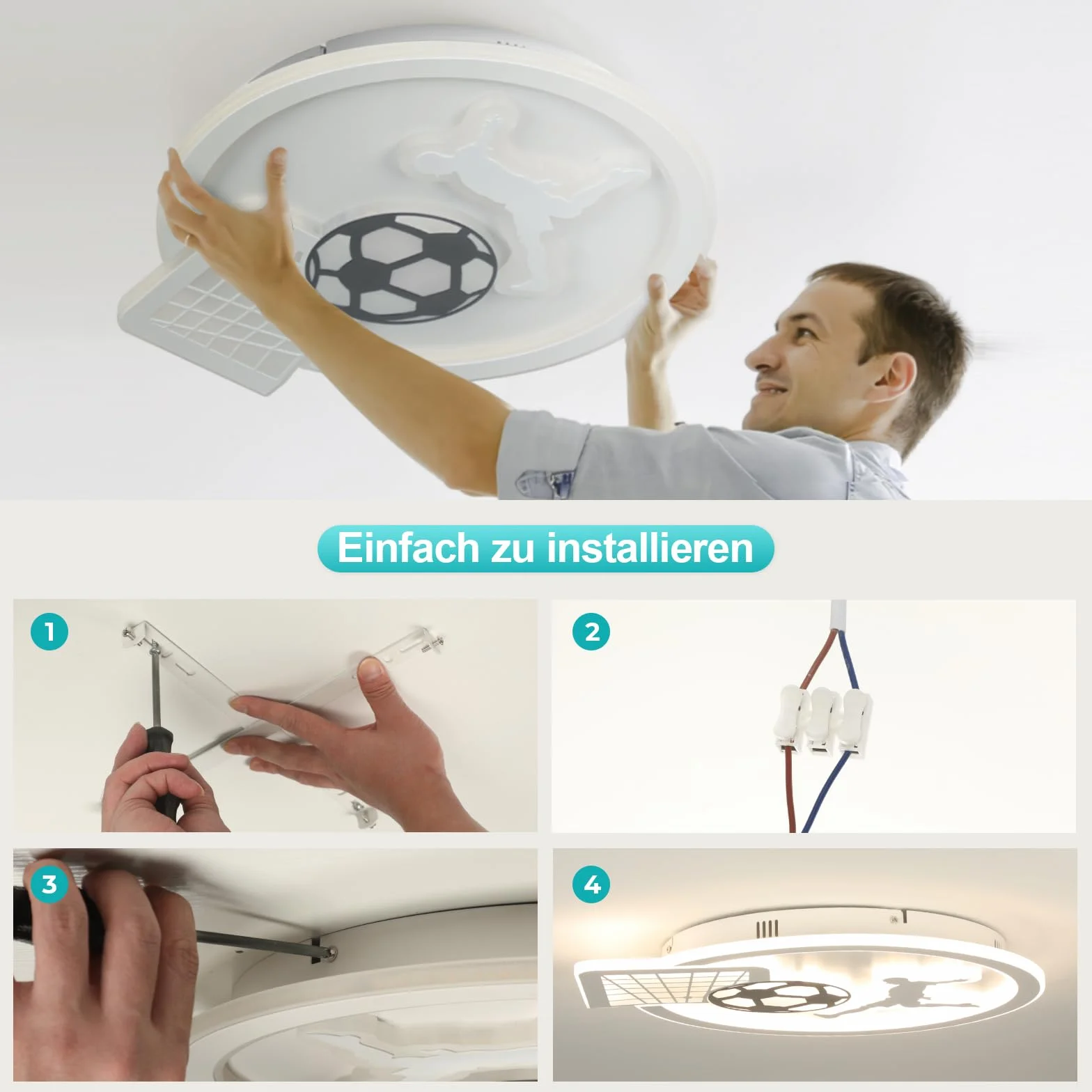 OTREN Lampa sufitowa LED piłka nożna 3000K-6000K ściemniana z pilotem 44 cm x 40 cm x 4,5 cm biała