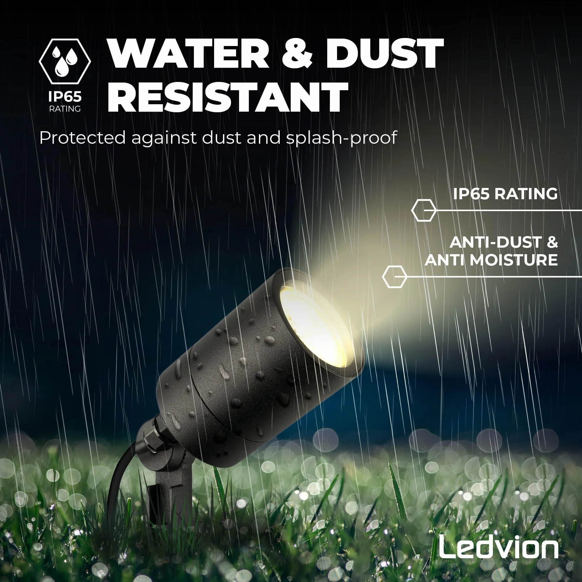 Ledvion Lampa ogrodowa LED GU10 5W IP65 czarna reflektor z kolcem ziemnym