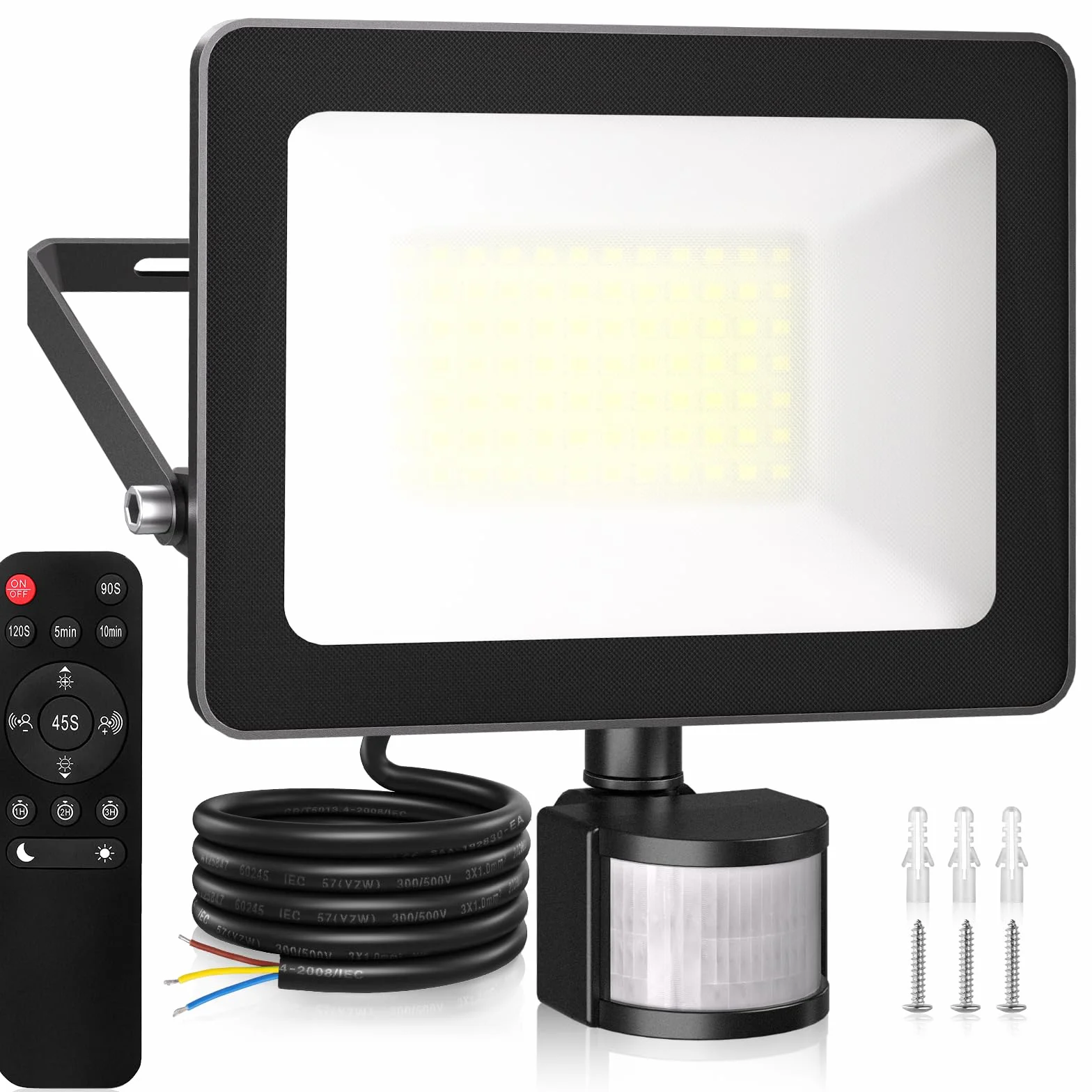MEIKEE 60W reflektor led z czujnikiem ruchu 600-5900LM 6500K zimna biel 3 tryby 10 poziomów jasności oświetlenie punktowe led Z pilotem IP66 wodoodporny reflektor do ogrodu garaż boisko sportowe