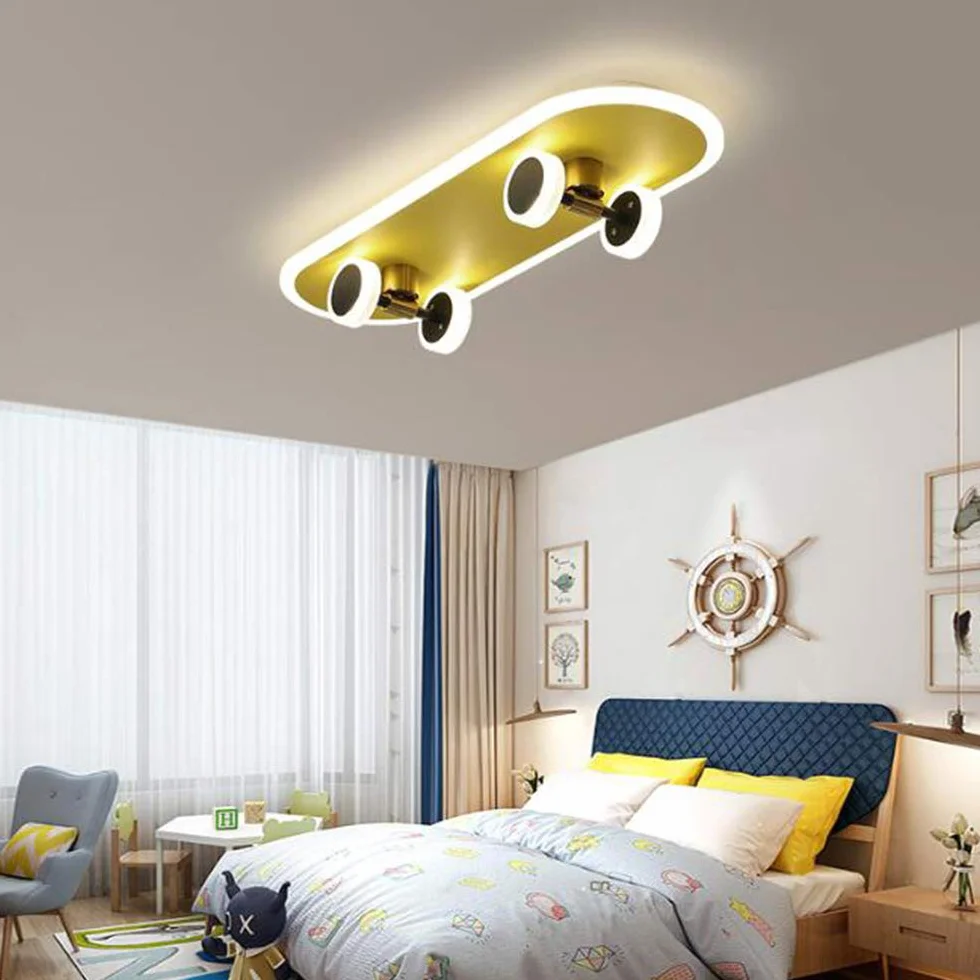 Lampa sufitowa Skateboard, nowoczesna, przyciemniana, LED 32W, akrylowy żyrandol, dla chłopców i dziewczynek