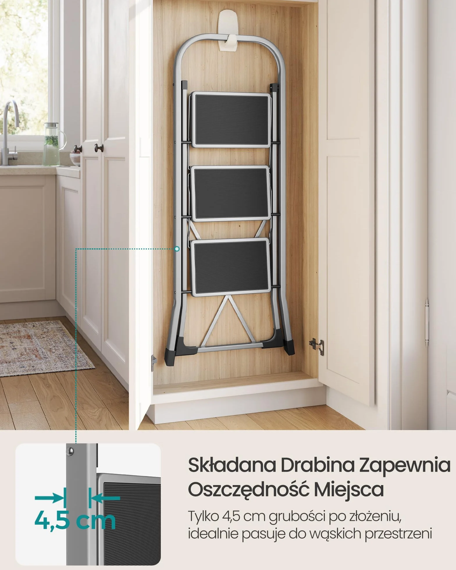 SONGMICS Drabina schodkowa 3-stopniowa składana 150 kg gołębi szary GSL003GY01