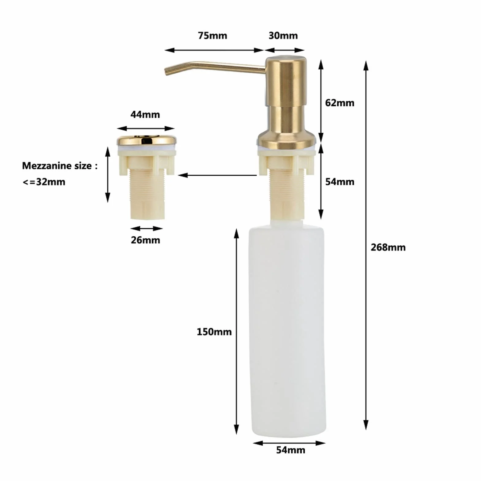 Dozownik Mydła W Zlewie 300 Ml Wbudowany Złoto
