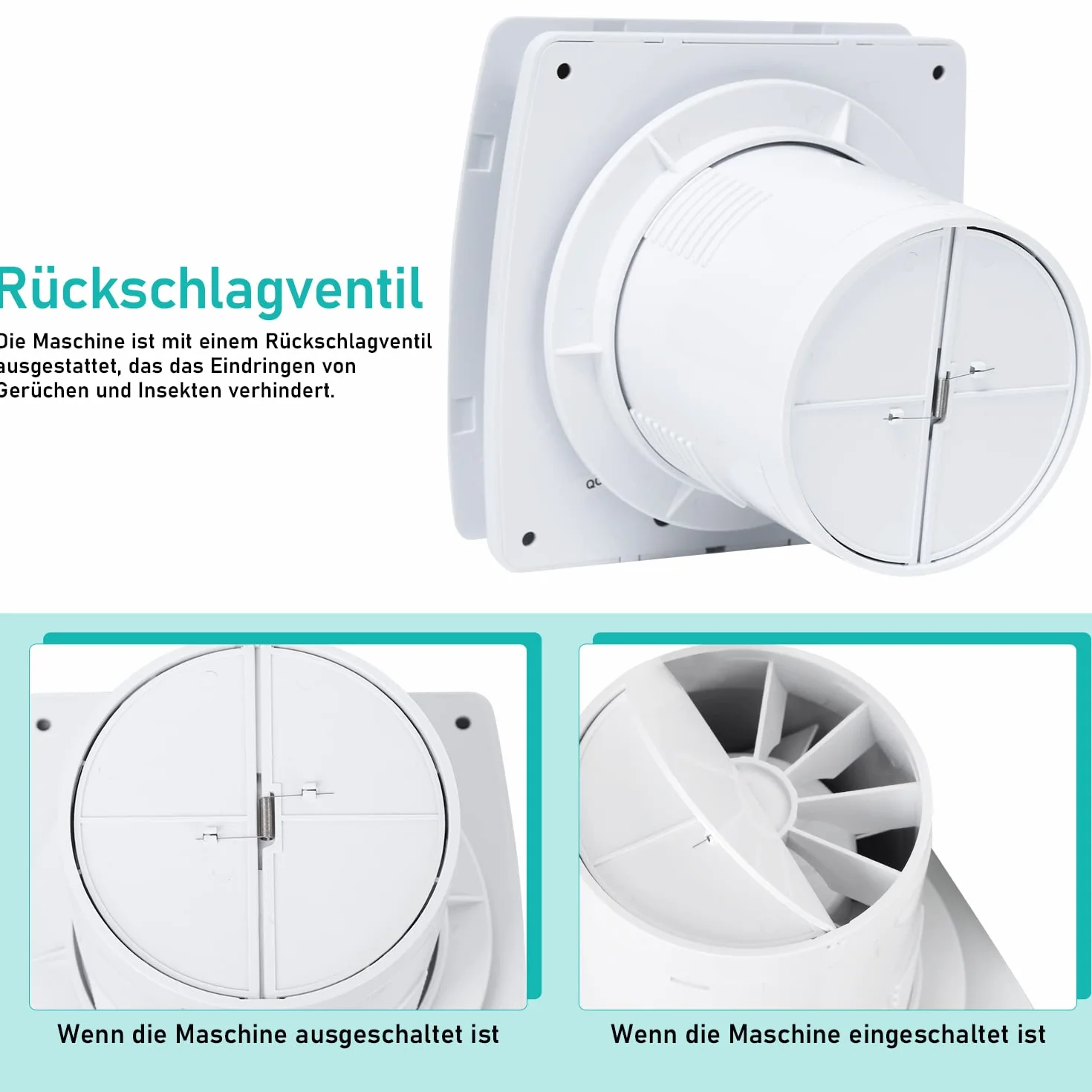 Ikodm Wentylator łazowy 150 mm z czujnikiem wilgotności i timerem, cichy, do kuchni, okien loftowych i piwnicy, wyciągowy, sufitowy i ścienny,