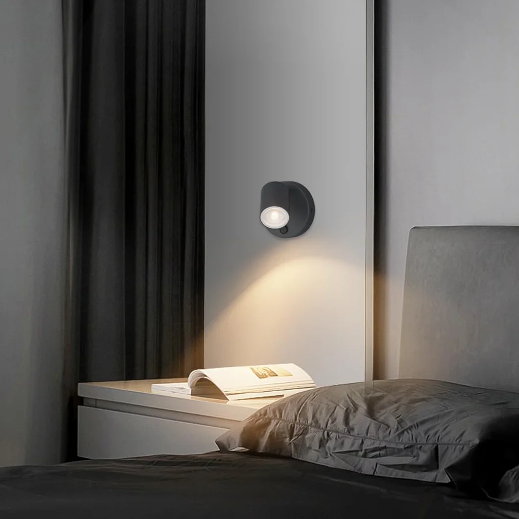 Kligthten Lampa Ścienna LED GU10 Antracytowa Obrotowa 350° z Przyciskiem Aluminiowa Nowoczesna