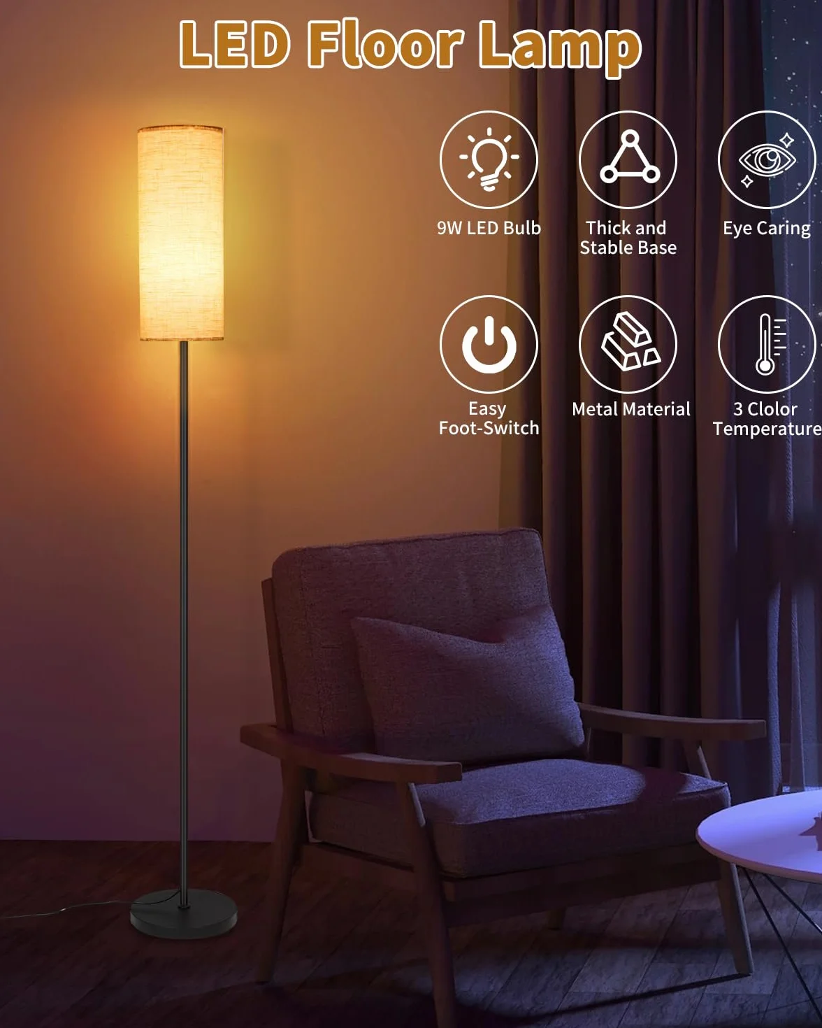 LEAZZLE Lampa podłogowa Salon Nowoczesny,Lampa podłogowa LED ściemnialna,3 kolorowa temperatura podłogowa,Lampa podłogowa 3-kolorowymi temperaturami 2700-6500K do sypialni,nadaje się sypialni,czytania