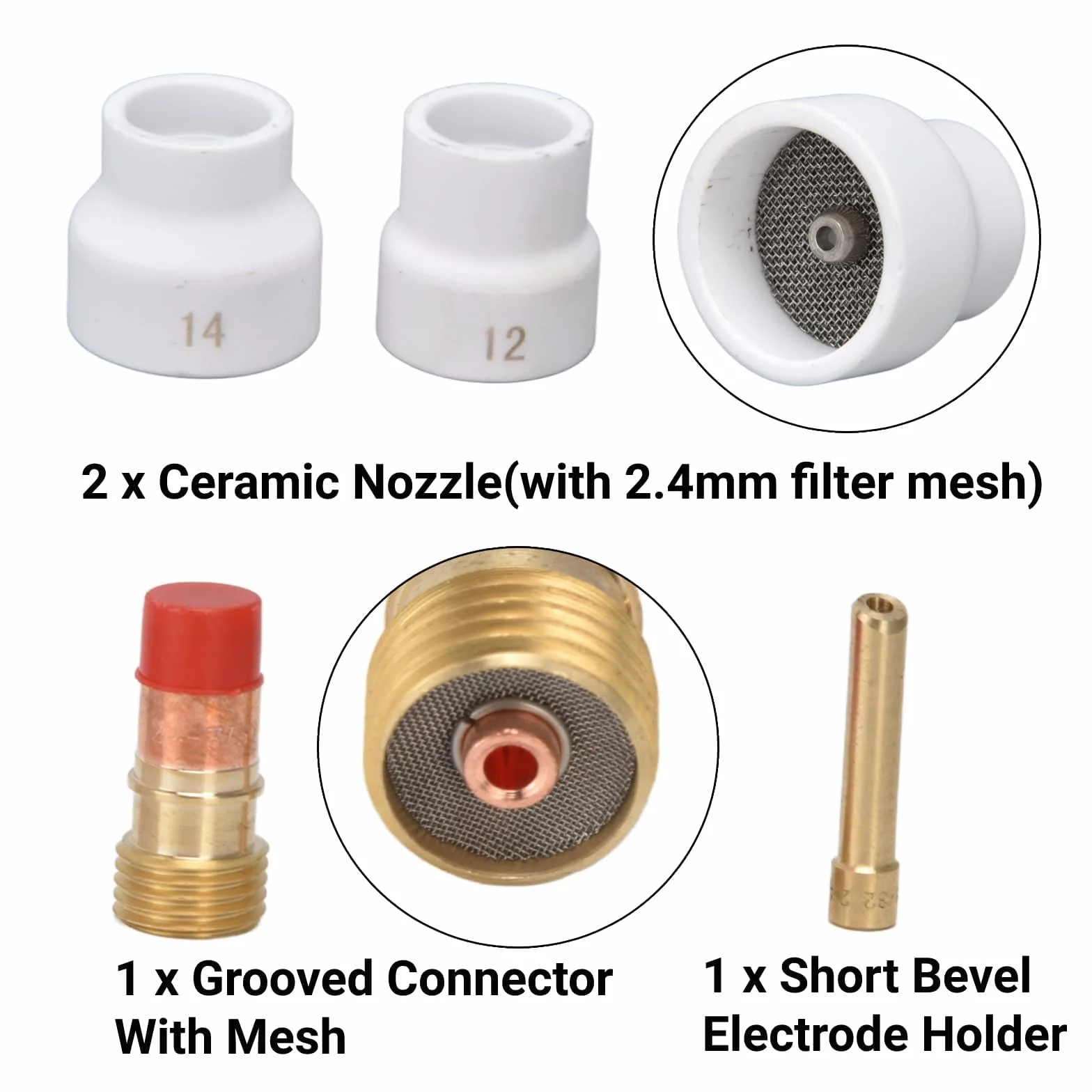 TIG Welding Torch Accessory Set Gas Lens for WP 17 18 26 Series Ceramic Nozzle Electrode Holder