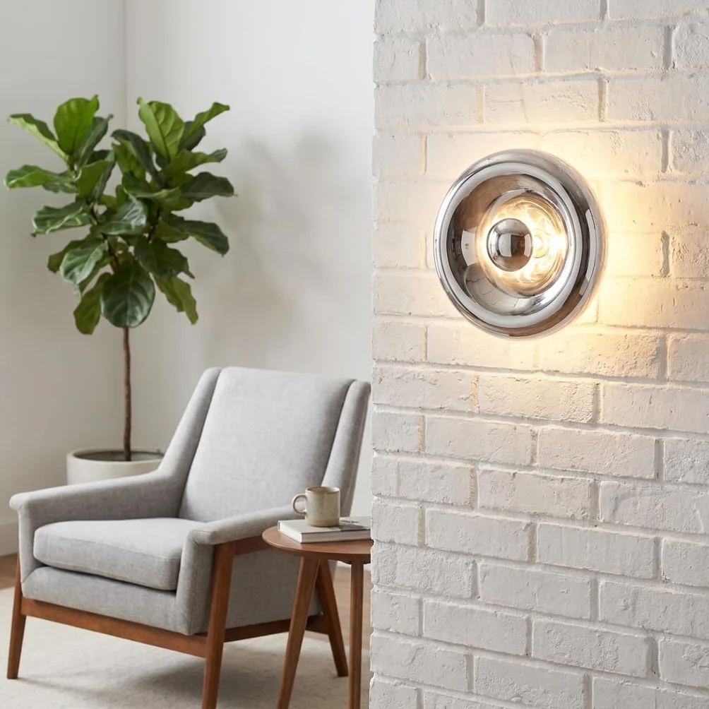 BARCELONA LED Okrągła Lampa Ścienna Chrom Szkło Ø30cm LIPS Pośrednie Oświetlenie E27 G45 Nowoczesny Kinkiet Wewnętrzny Efekt Lustra Dekoracyjny do Salonu Sypialni Korytarza Hotel Premium