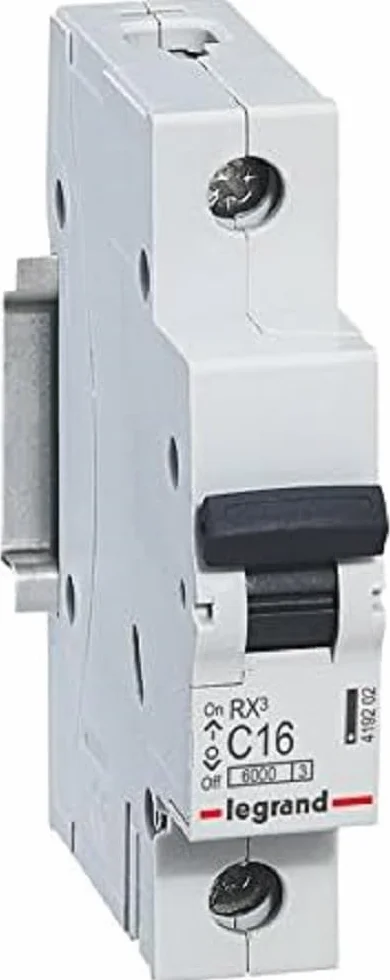 LEGRAND, RX3 wyłącznik nadprądowy, termiczno-magnetyczny wyłącznik automatyczny, charakterystyka C, 16 A, 1-biegunowy, zdolność wyłączania 6000 A, 230/400 VAC, 1TE, 419202