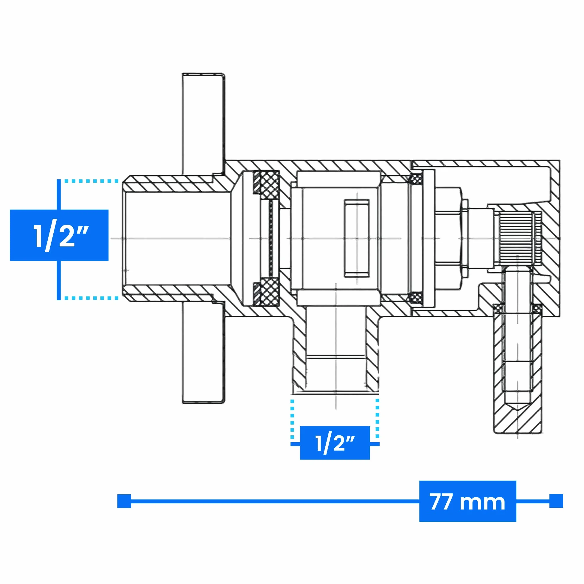 Zawór Kątowy z Ceramiczną Głowicą 1/2'' x 1/2'' GZ Chrom Mosiężny Odcinający Zamykający Instalacji Wodnych