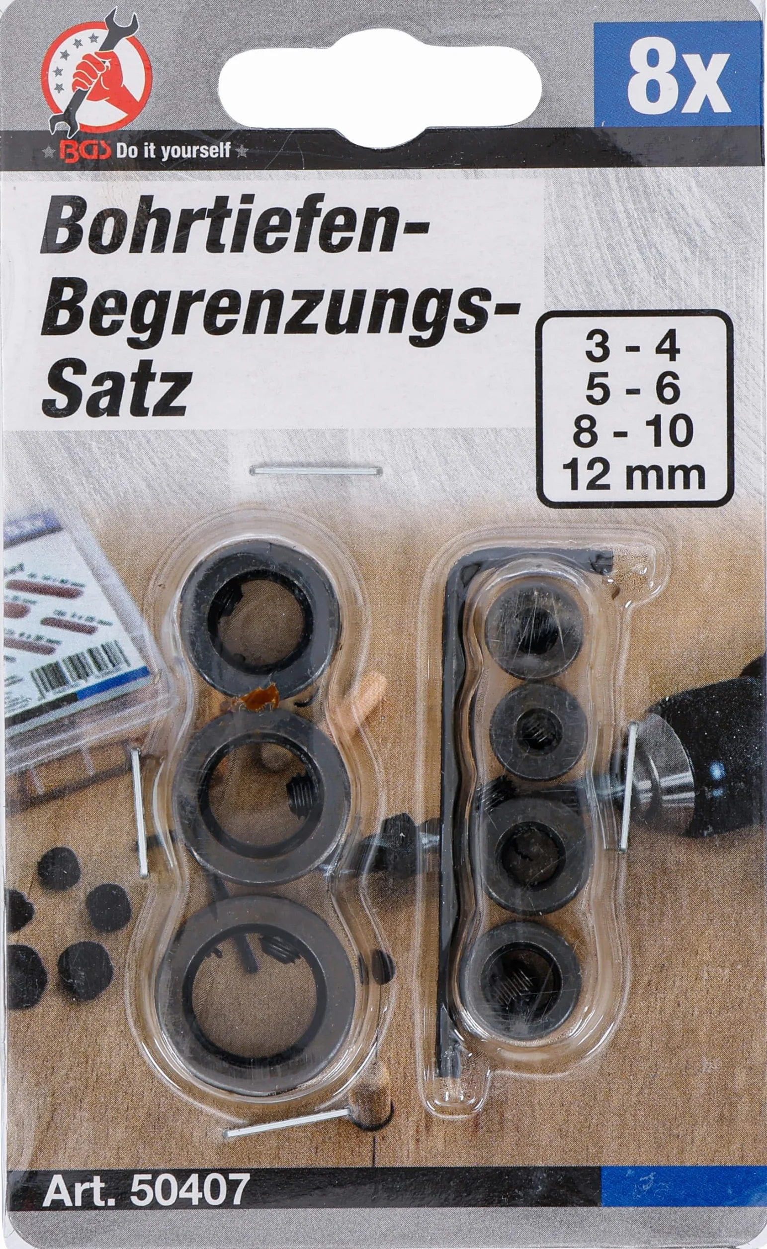 BGS Zestaw ograniczników głębokości wiercenia 8 szt. 50407