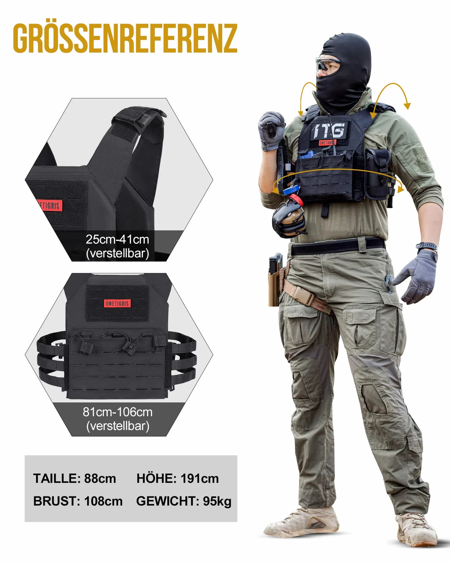 OneTigris lekka kamizelka taktyczna LCPC Laser Cut Carrier, kamizelka płytowa, opakowanie wielokrotnego użytku
