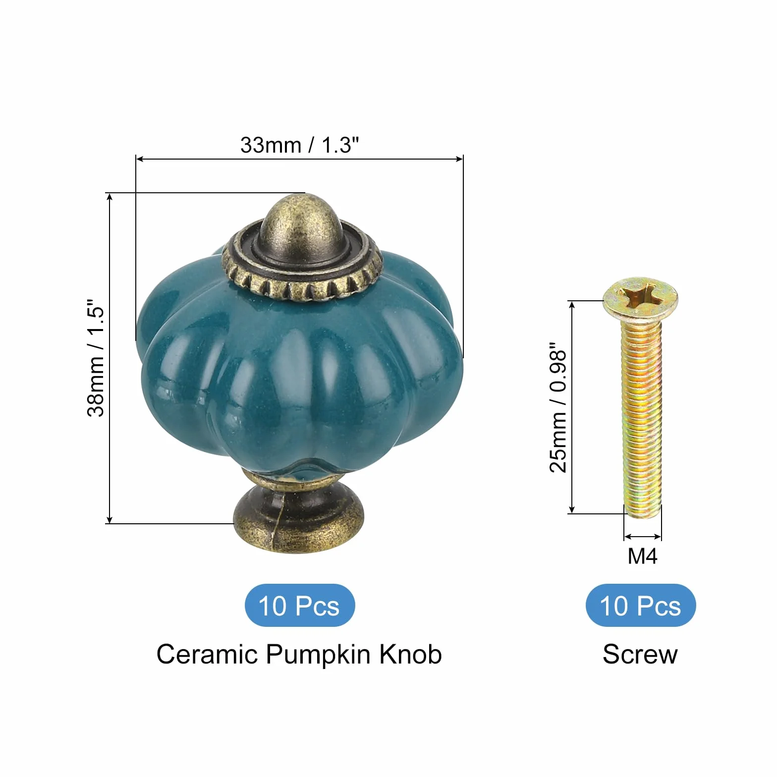 QUARKZMAN ceramiczne gałki w kształcie dyni 38 mm do szuflad szafek vintage turkusowe 10 sztuk