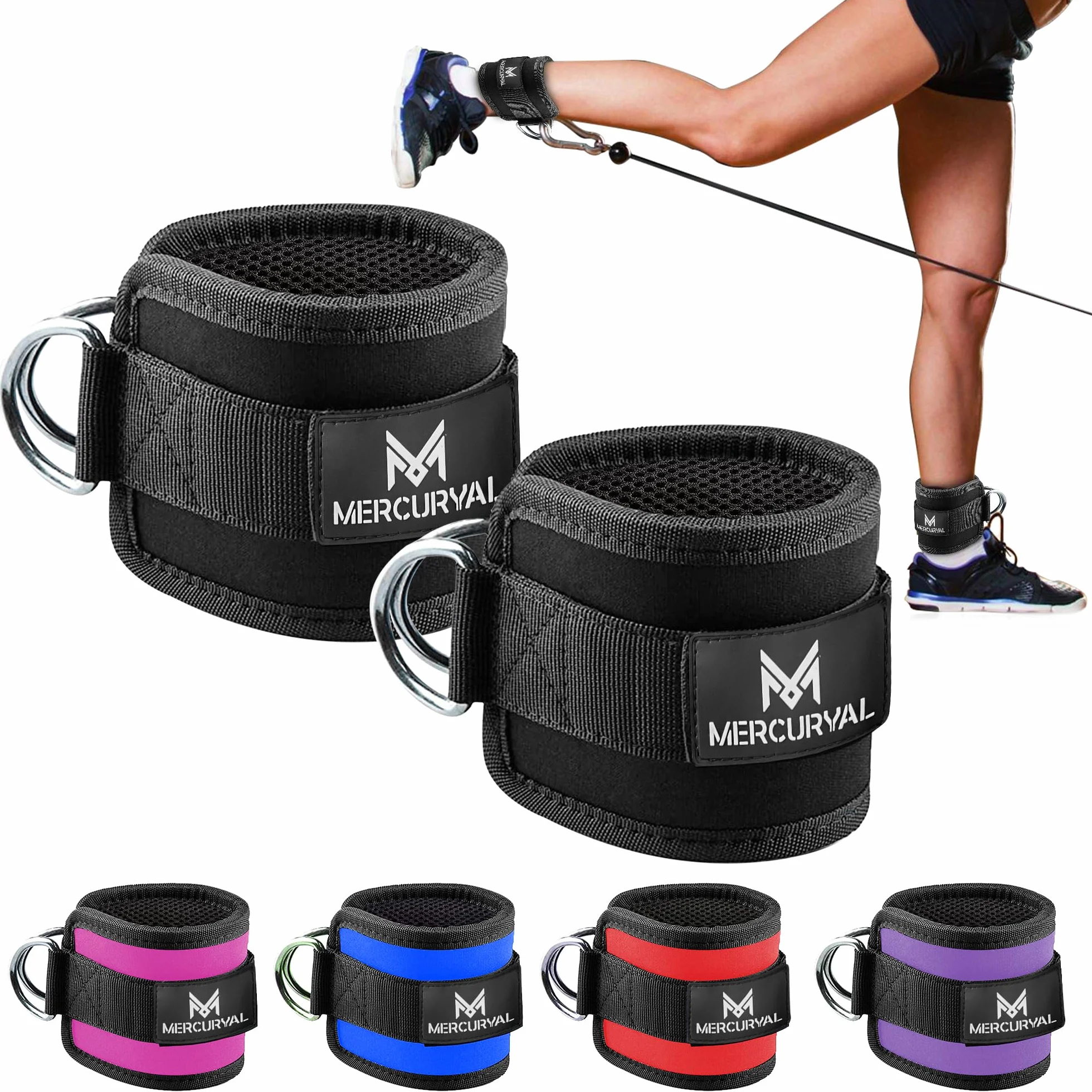 MERCURYAL Pack 2 Kółki na kostki pasowe Siłownia Sportowa Kostka do Kabli Do Maszyn Fitness. Wyściełane Koło Pasowe (Czarny)