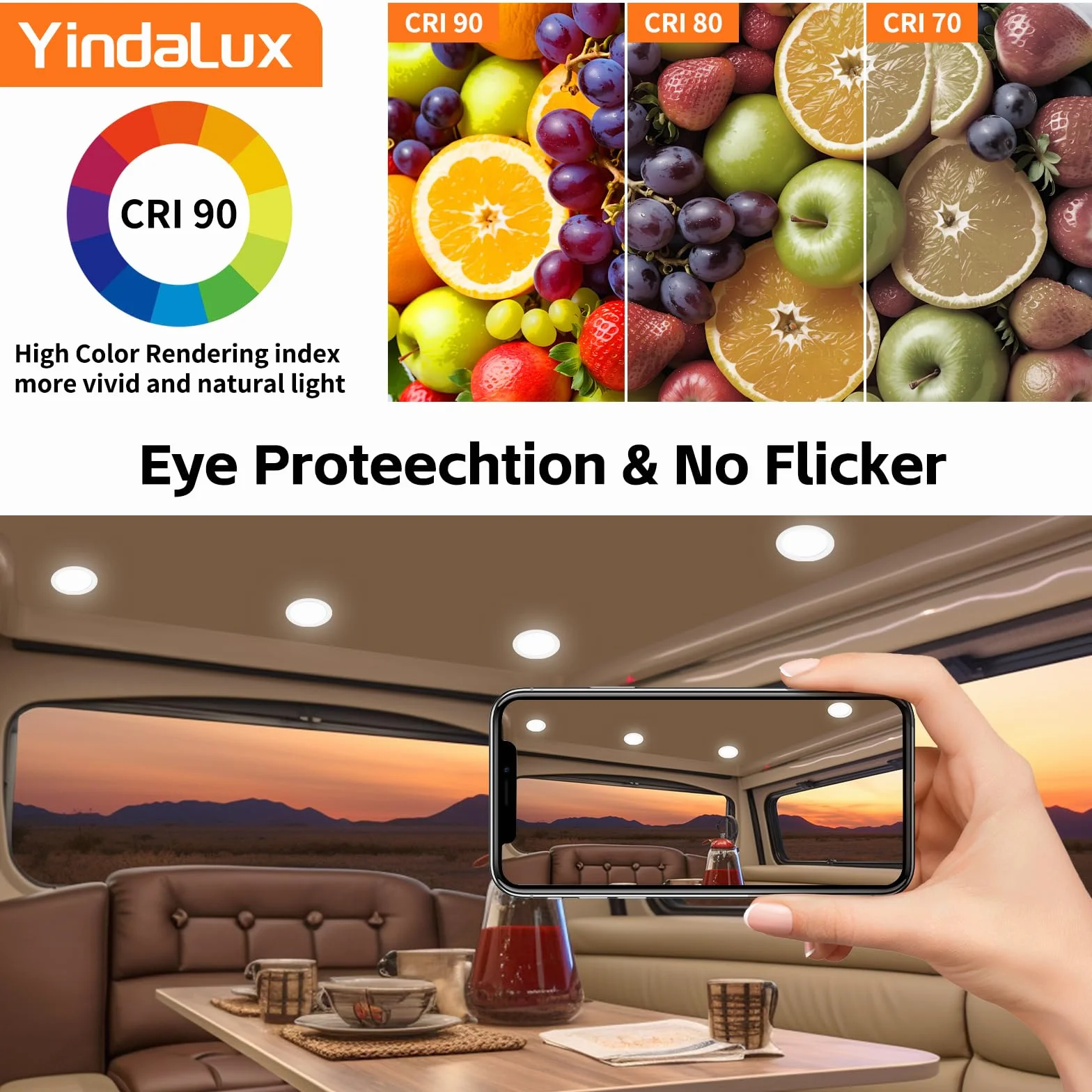 YindaLux Reflektor LED do zabudowy 12V 3000K ciepła biel ściemnialny 3W ekstra płaski otwór 55-58mm aluminium zestaw 3