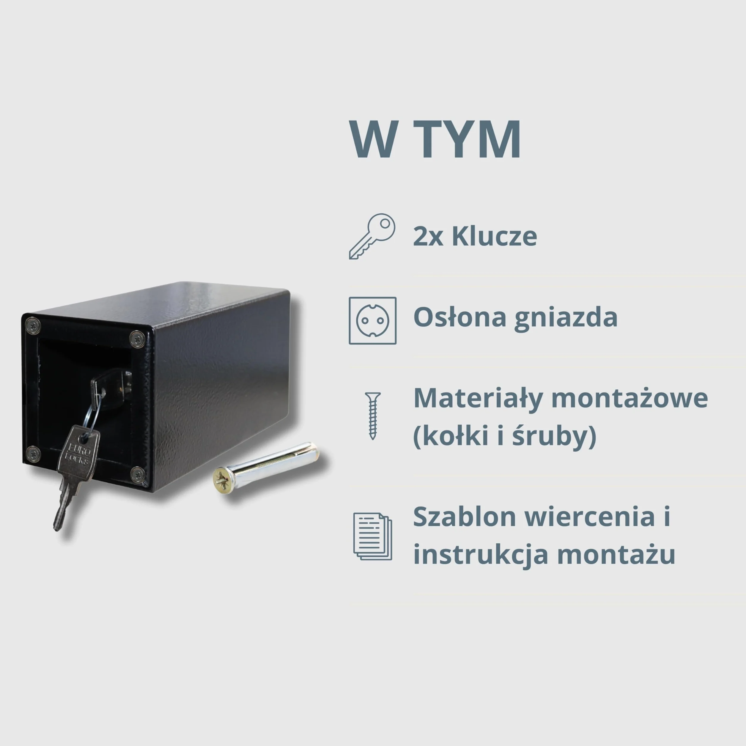 Sejf ścienny z gniazdkiem elektrycznym, magnetycznym otwieraniem i zamkiem