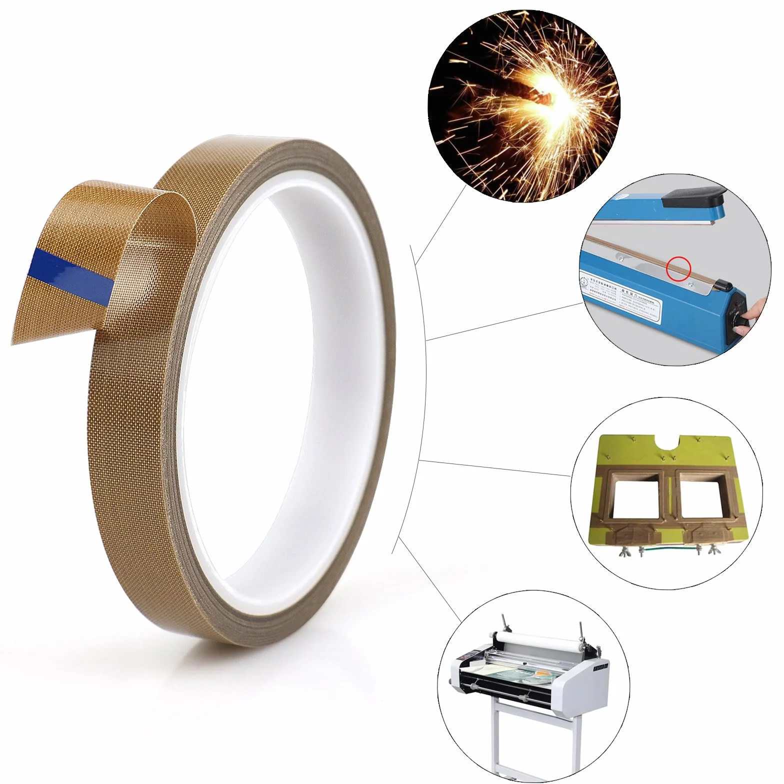 BOMEI PACK Samoprzylepna taśma teflonowa, odporna na wysokie temperatury, do 260°C, 15 mm x 10 m x 0,18 mm (gł.)
