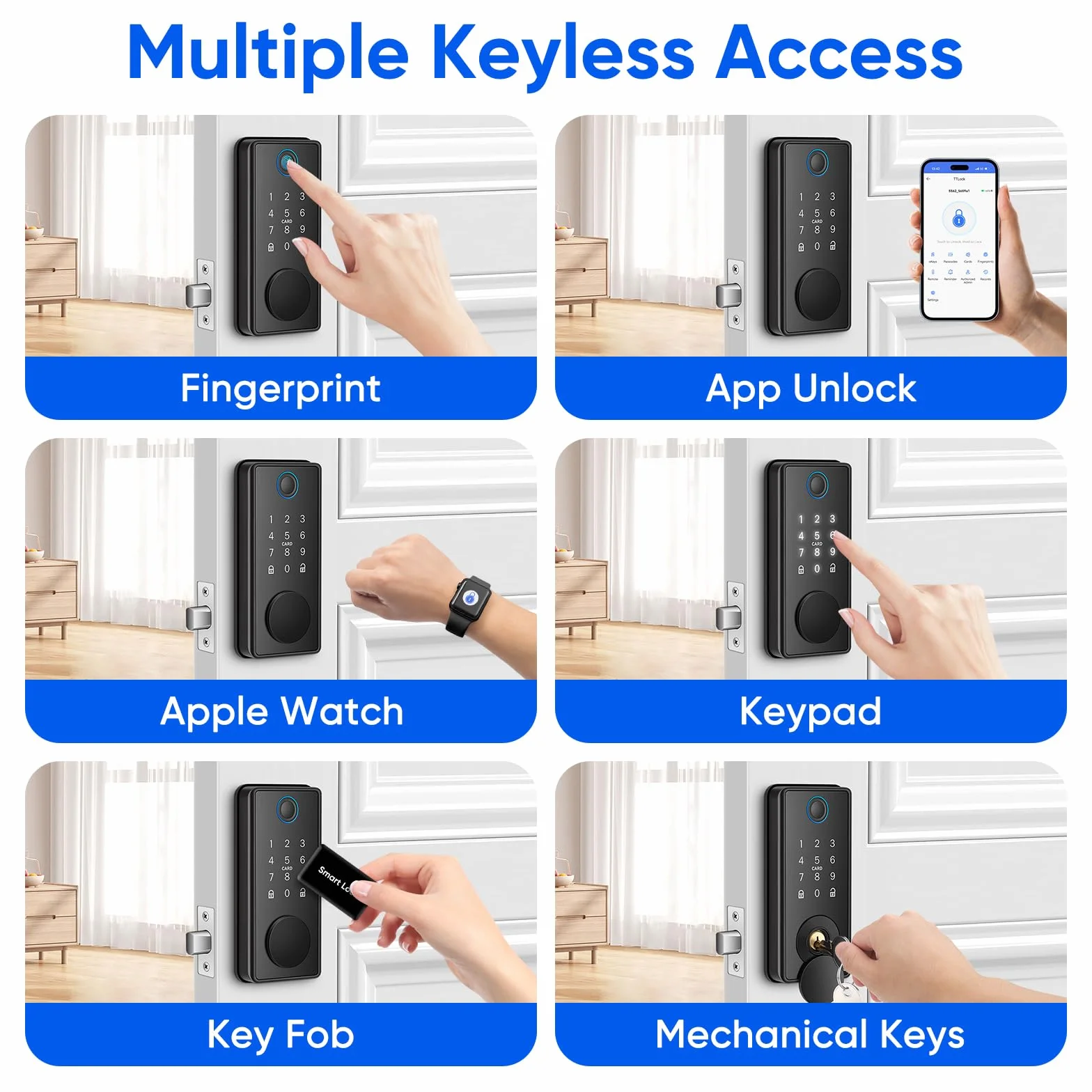 MYPIN Smart Door Lock z klawiaturą dotykową, elektroniczny zamek, czytnik linii papilarnych, otwieracz aplikacją, odcisków palców, kodu, kluczy, kart, Apple