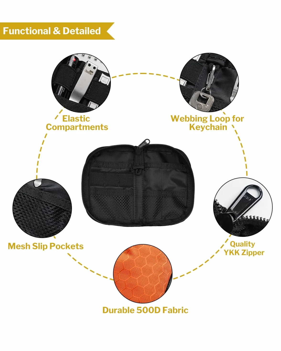 VIPERADE VE10 EDC Multitool Etui Organizer Wielofunkcyjne Nylonowe Kieszonkowe Narzędzia Pochwa Nóż Latarkę Obsadka do Pióra Pomarańczowy