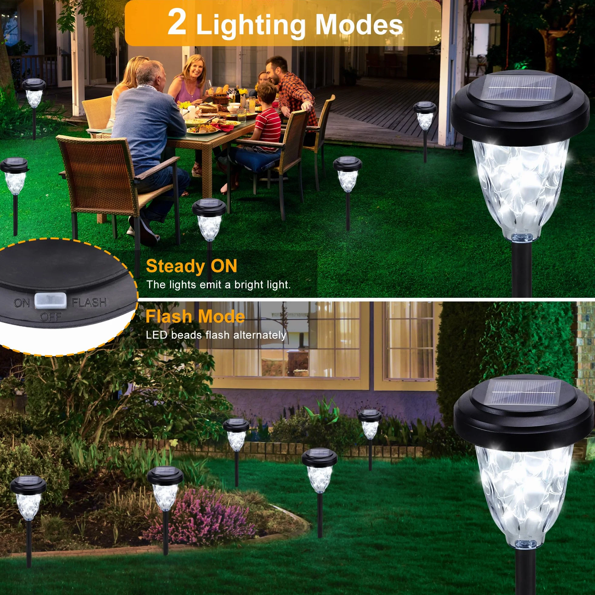 Lampy solarne ogrodowe 6 sztuk, zimna biel, IP65, dekoracja na balkon, trawnik, ścieżki