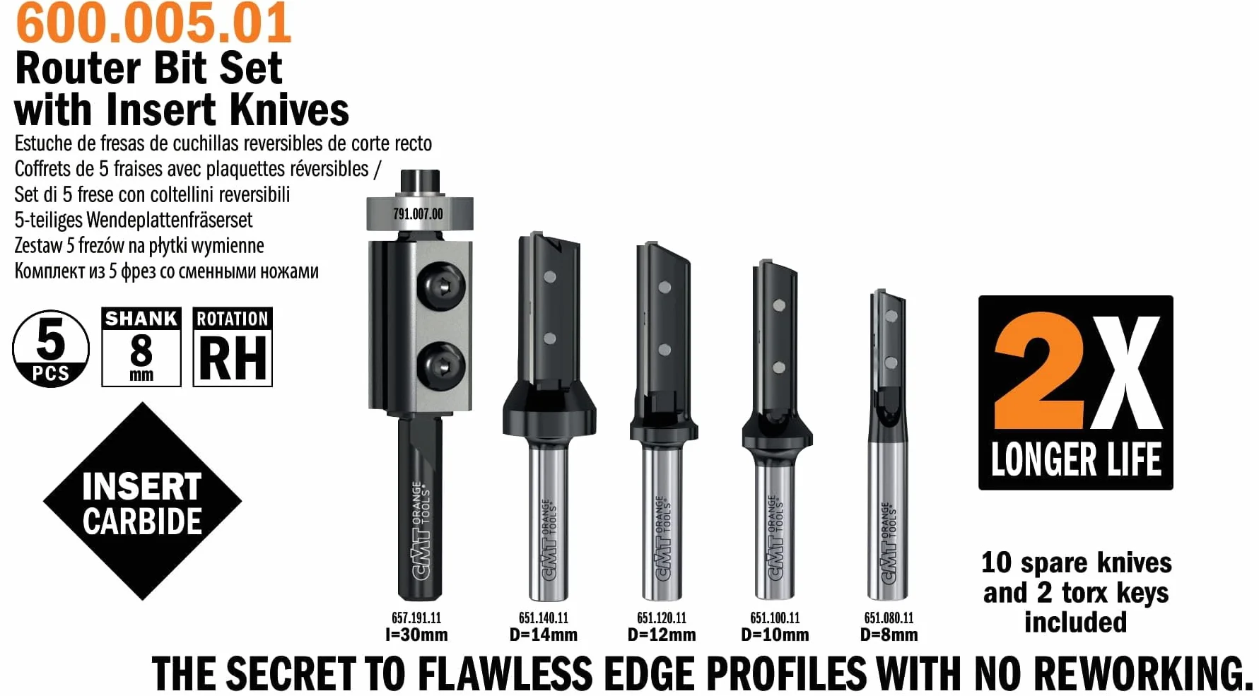 CMT Orange Tools Estuche 5 truskawek nóż dwustronny