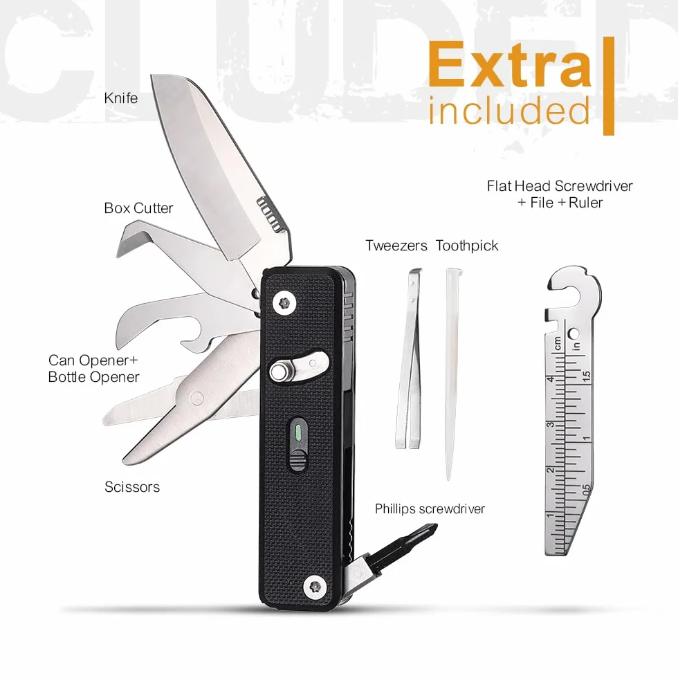 ROXON S504G Mini Flex Companion – scyzoryk z rękojeścią G10, krótkie ostrze Sheepsfoot, nożyczki, otwieracz, bit 4 mm, pęseta, wykałaczka