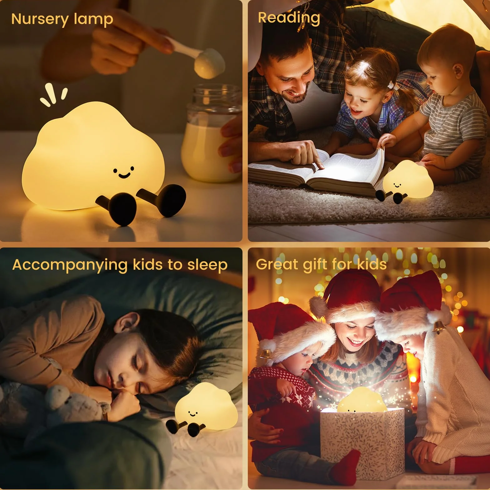 Sevimli Silikon Bulut Gece Lambası, Ayarlanabilir LED Dokunmatik Lamba, USB ile Şarj Edilebilir Yatak Lambası, Sıkılabilir Lamba, Bebek Odası, Çocuk Yatak Odası Dekorasyonu ve Hediyeler(Cloud)