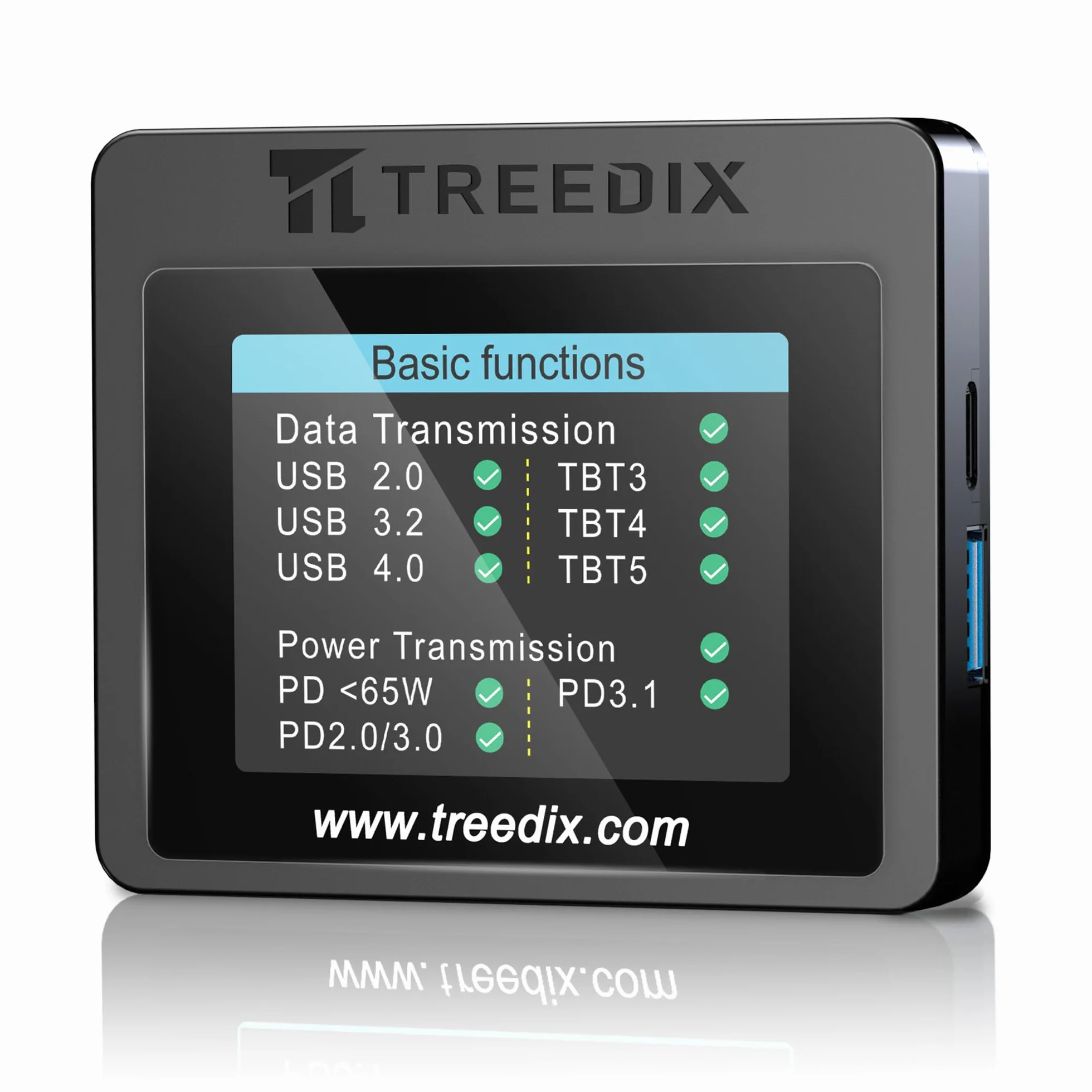 Treedix Tester kabli USB-C 2,4-calowy wyświetlacz LED tester USB obsługuje testy kabli rezystancji Type-C eMarker