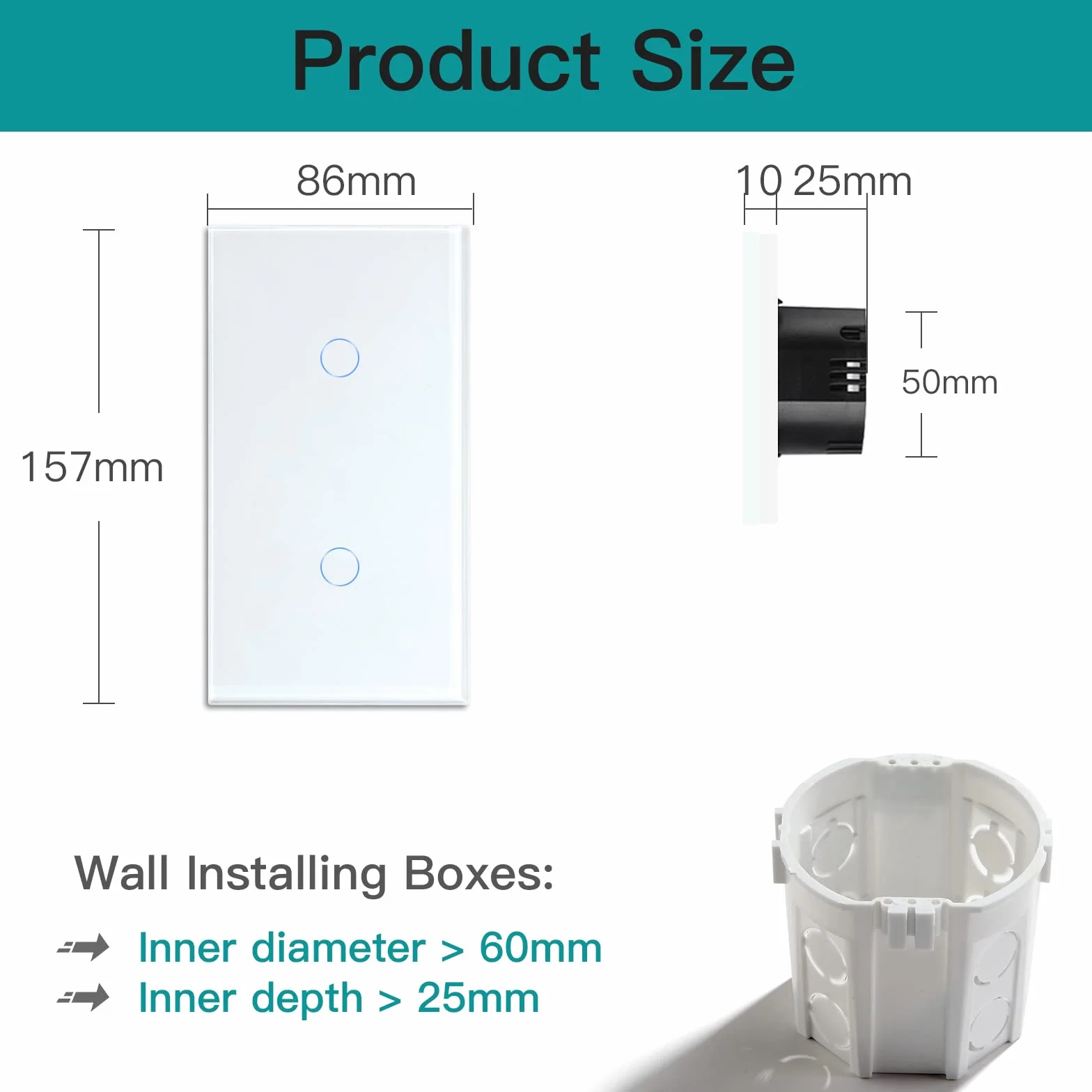 BSEED Smart Alexa Double WiFi Touch Light Switch 1-Way Wall Glass Panel White 157x86mm