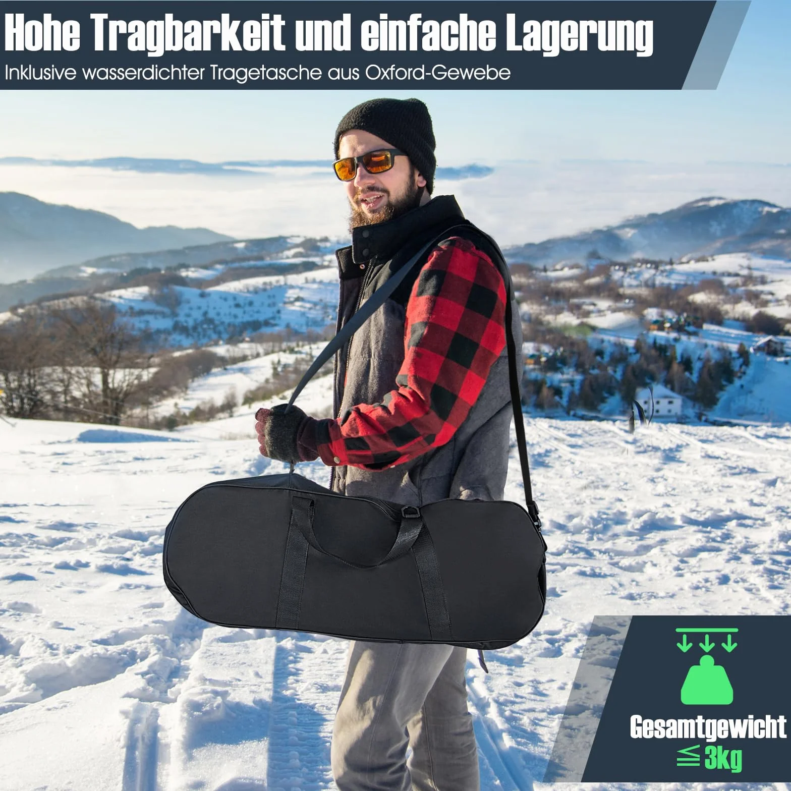 COSTWAY Zestaw butów śnieżnych 4 w 1, rozmiar buta 38-45, rakiety śnieżne z podwójnym systemem wiązania z grzechotką, aluminiowa rama, kijki trekkingowe i torba do noszenia, getry, dla mężczyzn i