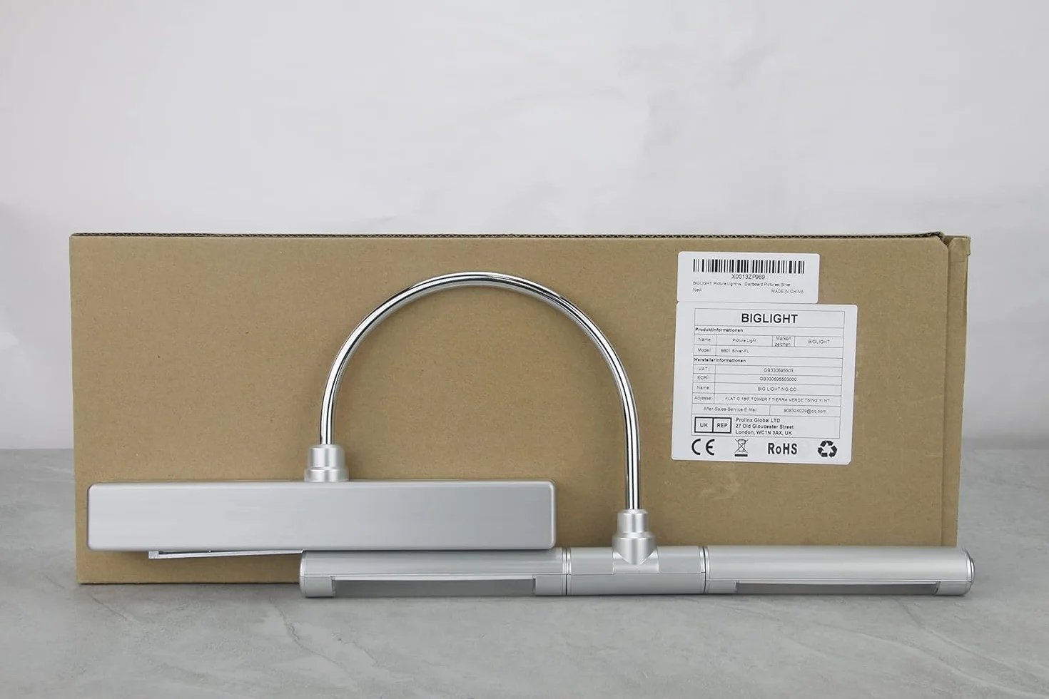 BIGLIGHT Oświetlenie obrazu z pilotem zdalnego sterowania, bezprzewodowe oświetlenie ścienne LED zasilane na baterie, obracana głowica świetlna 33 cm, 3 tryby oświetlenia, ściemniane światło do zdjęć tarczy rzutek - srebrny