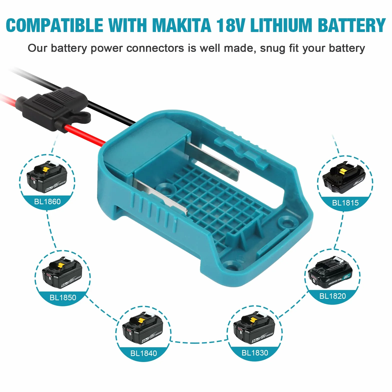 QUPERR Power Wheel Adapter z bezpiecznikiem i przełącznikiem, adapter baterii dla Makita 18V Lithium Battery, Power Convertor
