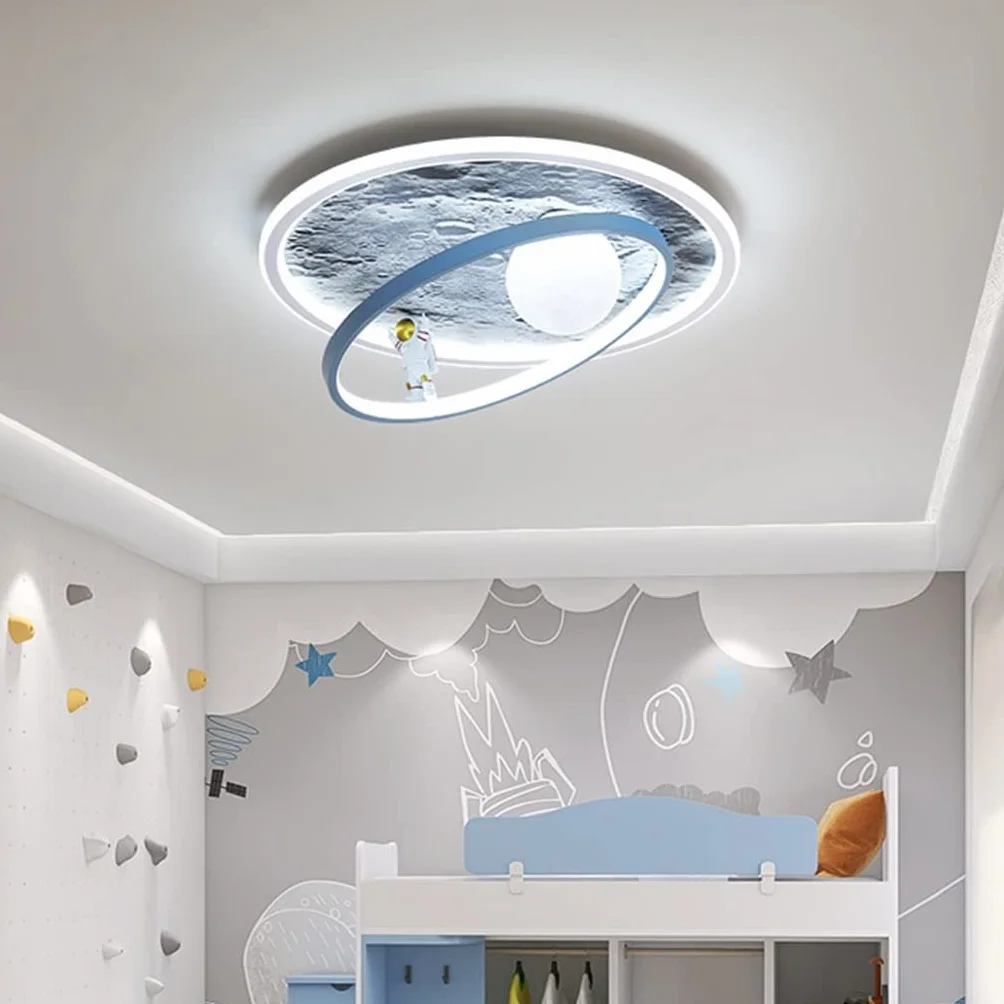 Lampa sufitowa LED nowoczesna ściemnialna z pilotem księżyc astronauta design metalowy żyrandol