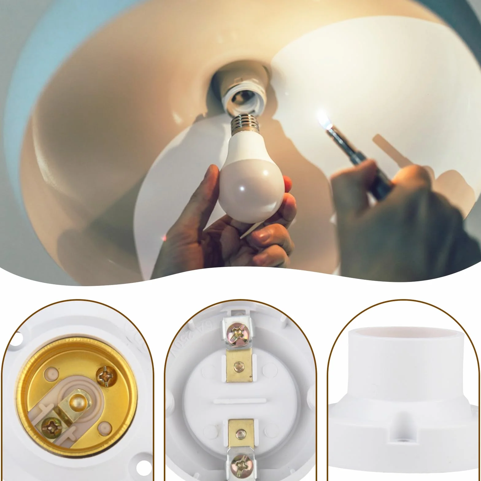 Oprawka E27, 6 sztuk, oprawki lamp w stylu vintage do przykręcania, oprawka żarówek E27, uniwersalne podstawy lamp do lamp LED, białe
