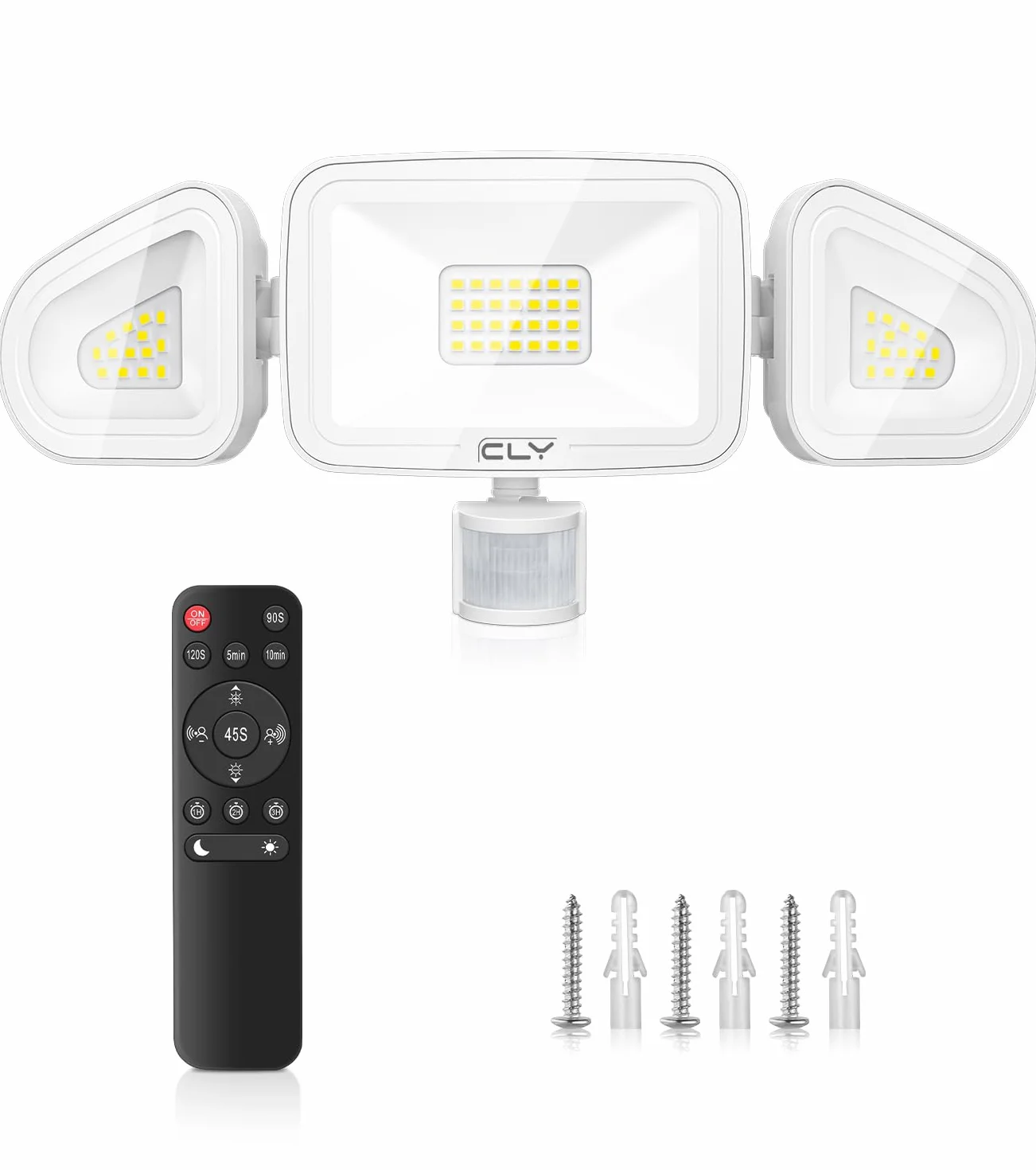 CLY Reflektor LED 42 W z czujnikiem ruchu, pilot zdalnego sterowania, 3600 lm, 6500 K, zimna biel, reflektor zewnętrzny z regulowanymi 3 głowicami, IP66, wodoszczelny, do garażu, tarasu