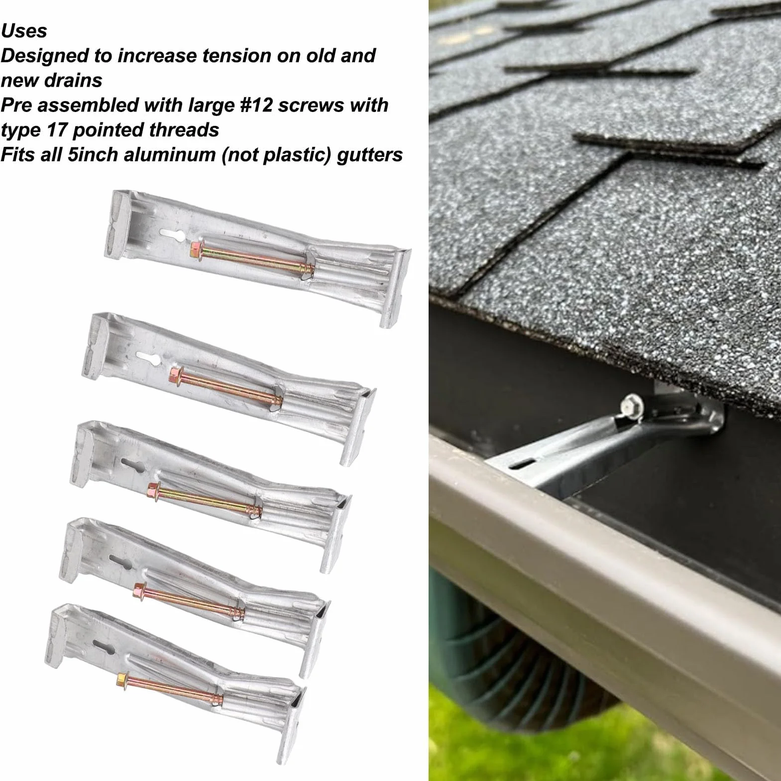 Aluminiowe Wieszaki na Rynny 5-calowe Ukryte Haki z Szybką Śrubą