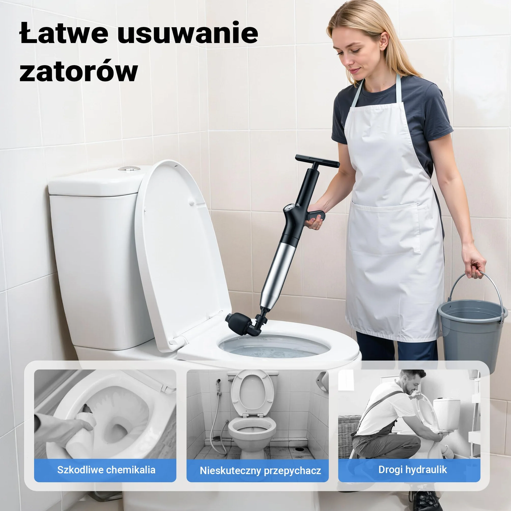 Wiltec Przepychacz ciśnieniowy do rur z manometrem, końcówkami i akcesoriami