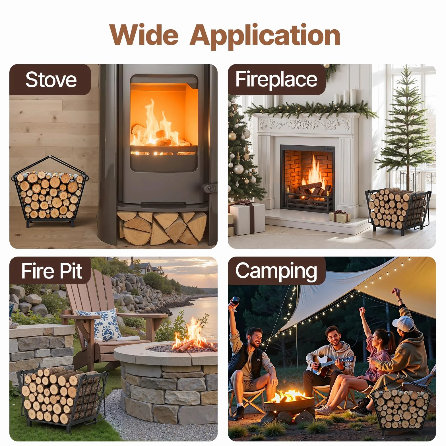 Amagabeli Firewood Racks Fireplace Log Holder 14,2 x 12,6 x 12,4 cala Wood Storage Log Carrier Outdoor Fire Pit Stove