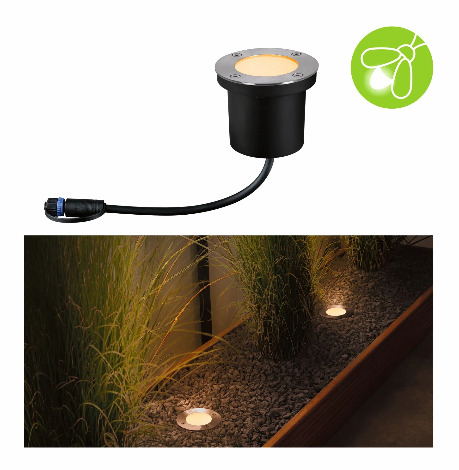 Paulmann 94716 Plug & Shine oprawa zewnętrzna LED oprawa dogruntowa Floor przyjazna owadom IP67 2200K 4,5W Antracyt okrągła złote światło metal