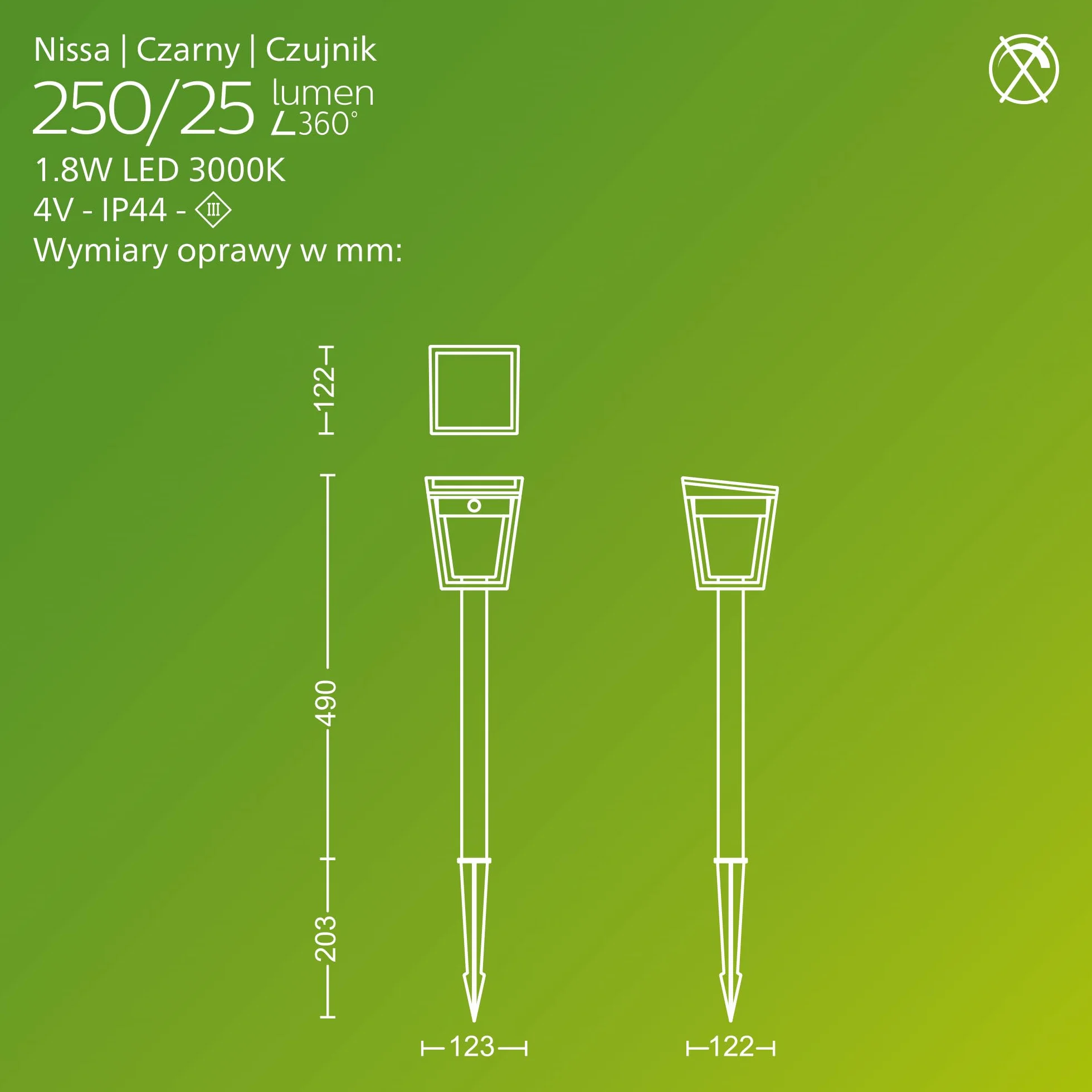 Philips Nissa UltraEfficient Zewnętrzna Lampa na Postumencie Solarna z Czujnikiem, 3000K, 250/25lm, Czarna
